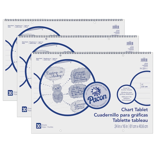 Chart Tablet, Cursive Cover, Ruled, 24x16, 30 Sheets, PK3